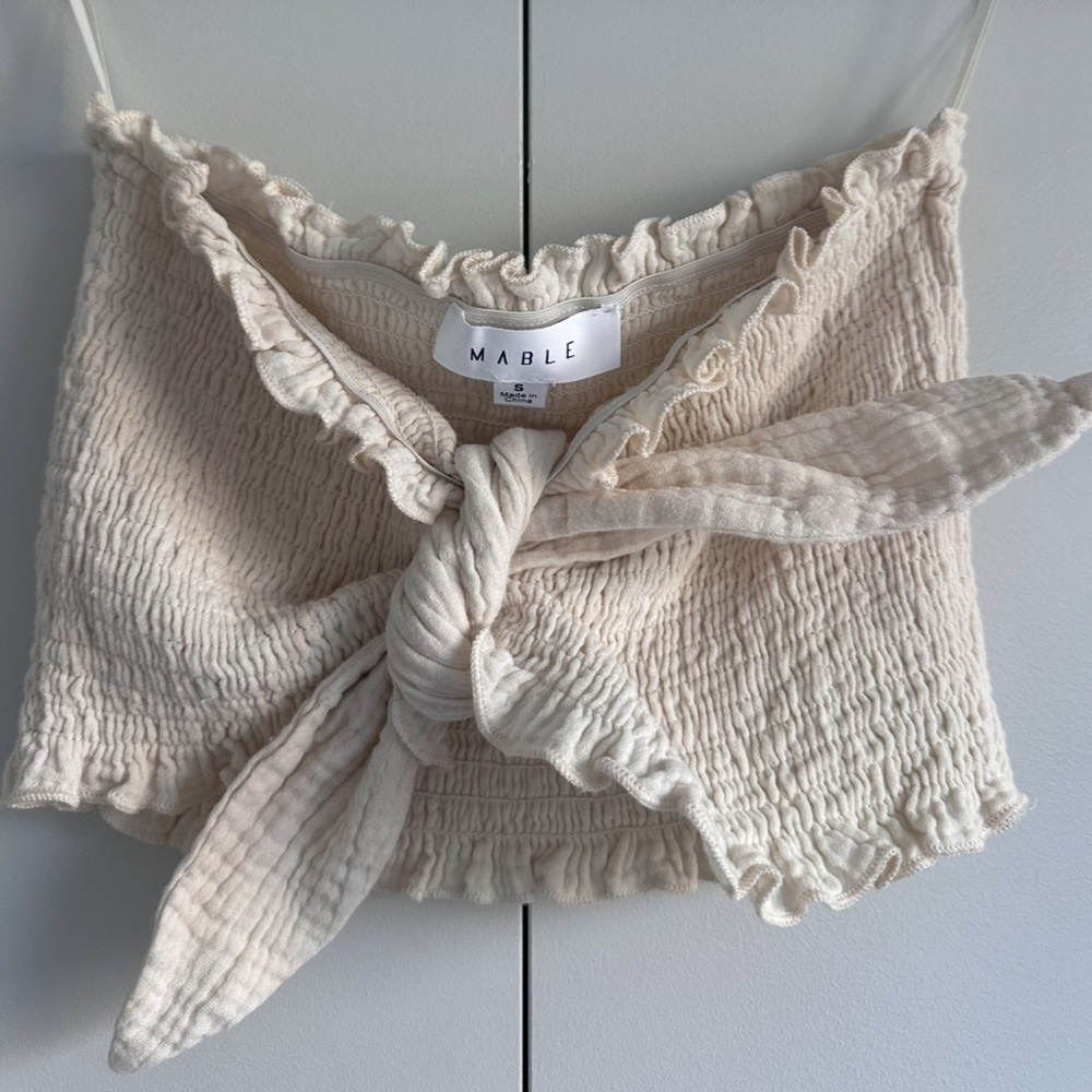 Mable Two Piece Set Bandeau Top and High Waisted Shorts in Cream - Size Small - Picture 10 of 16